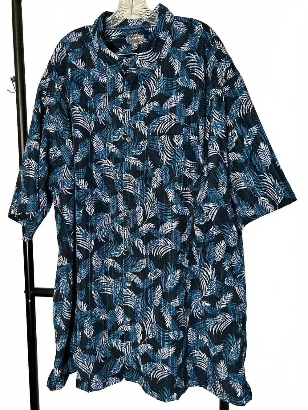 Van Heusen Air 3XLT Men's Tropical Floral Short Sleeve Shirt Blue/Black big and